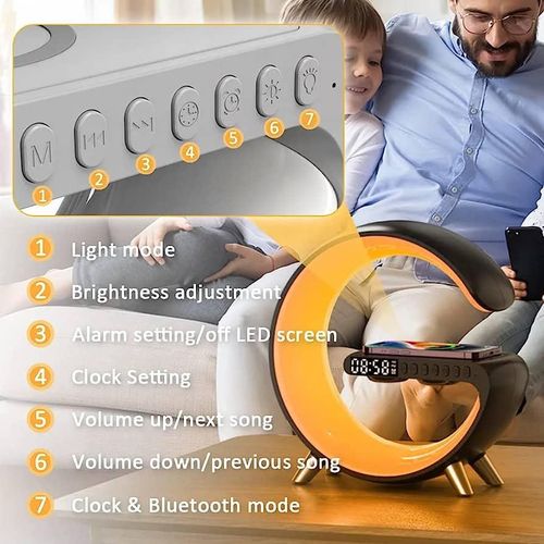 Intelligent Bluetooth Speaker Wireless Cellphone Charger Stand LED Lamp, Multifunctional RGB Night Light Table Alarm Clock Speaker & Fast Charging Station, Bedside Lamp LED Night