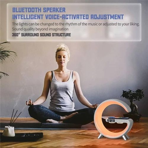 Intelligent Bluetooth Speaker Wireless Cellphone Charger Stand LED Lamp, Multifunctional RGB Night Light Table Alarm Clock Speaker & Fast Charging Station, Bedside Lamp LED Night