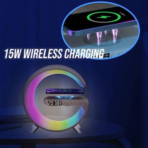 Intelligent Bluetooth Speaker Wireless Cellphone Charger Stand LED Lamp, Multifunctional RGB Night Light Table Alarm Clock Speaker & Fast Charging Station, Bedside Lamp LED Night