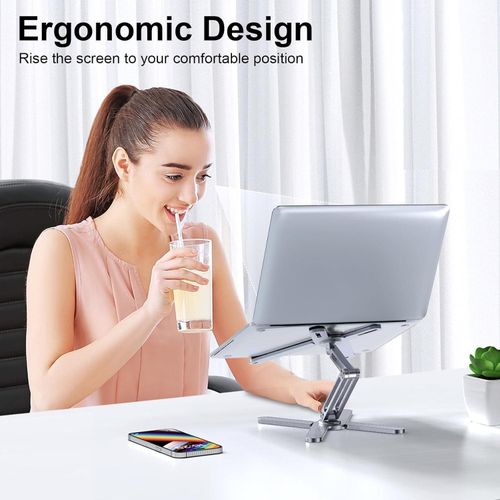 Adjustable Laptop Stand with 360 Rotating Base, Aluminum Laptop Riser for Desk Foldable, Ergonomic Notebook Stand Holder Compatible with iPad and MacBook/All Laptops up to 16 inches - Silver