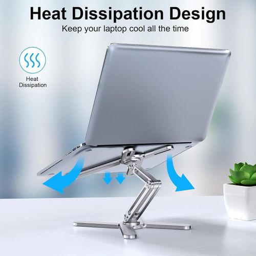 Adjustable Laptop Stand with 360 Rotating Base, Aluminum Laptop Riser for Desk Foldable, Ergonomic Notebook Stand Holder Compatible with iPad and MacBook/All Laptops up to 16 inches - Silver