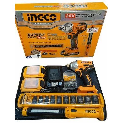 INGCO CIWLI2001 Cordless Lithium-Ion Impact Wrench, 1/2 Inch - Orange, Black