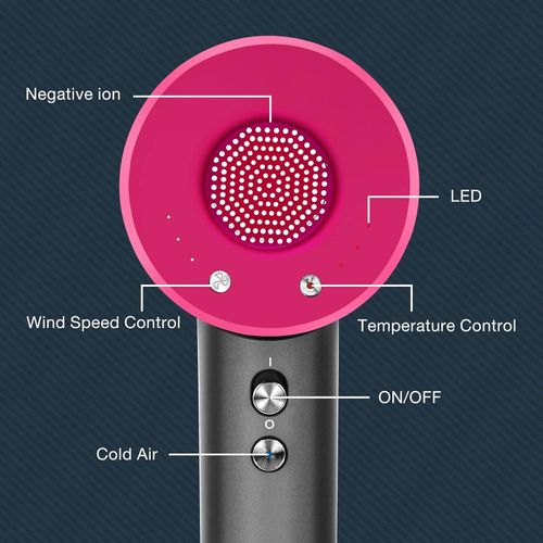 Hair Dryer with Diffuser, Negative Ionic Blow Dryer with 110, 000 RPM Brushless Motor, High-Speed Thermo-Control Hairdryer with Magnetic Nozzles, Perfect for Home, Travel (Gray)