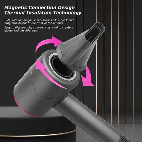 Hair Dryer with Diffuser, Negative Ionic Blow Dryer with 110, 000 RPM Brushless Motor, High-Speed Thermo-Control Hairdryer with Magnetic Nozzles, Perfect for Home, Travel (Gray)