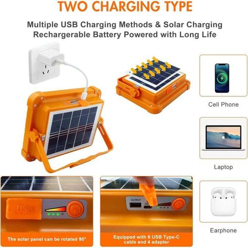 Rechargeable LED Solar Flood Light Portable and Waterproof for Outdoor Camping and Emergency ABS Body for Garden Landscape Use