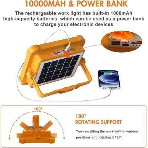 Rechargeable LED Solar Flood Light Portable and Waterproof for Outdoor Camping and Emergency ABS Body for Garden Landscape Use