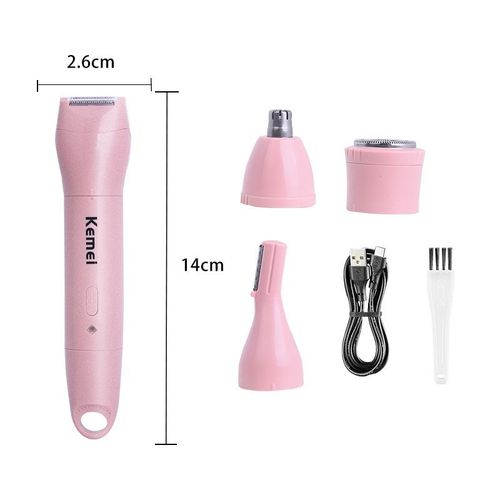 Electric Bikini Shaver  4 in 1 Trimmer, Pubic & Body & Facial Hair Remover, Painless & Safety for Body Meridian Underarm Nose Legs Hair Removal Razors, USB Rechargeable & Waterproof