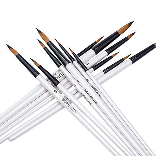 12 Pc Small Round Bomeijia Artist Brushes-White