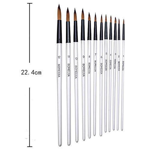 12 Pc Small Round Bomeijia Artist Brushes-White