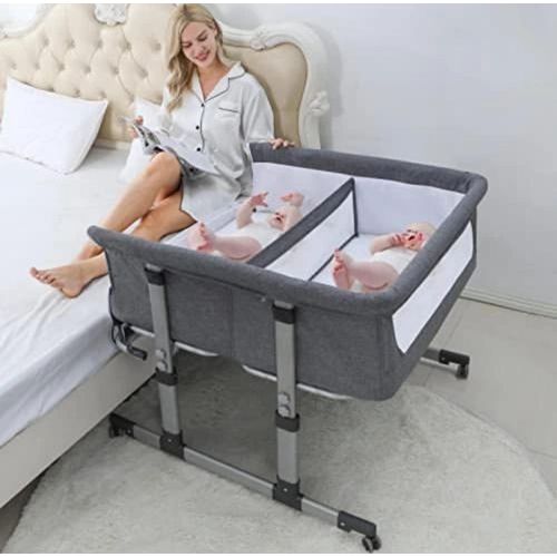 Adjustable Heigh Baby Twin Cot Next To Me Bed Multifunctional Twin Baby Bed KIDS' Cribs Twin Co Sleeper Crib