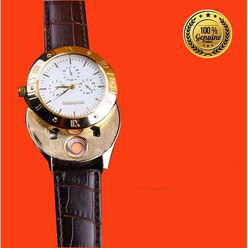 Watch With Fire Lighter ,Rechargeable, Watch, - Brown,