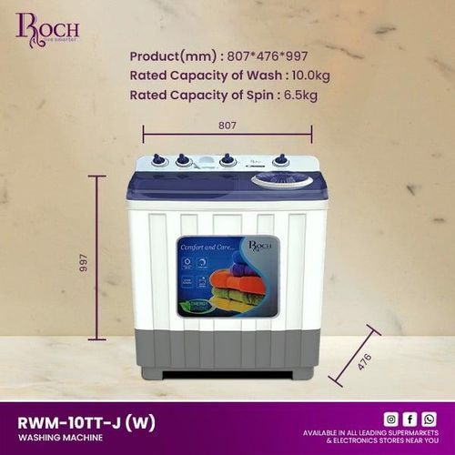 Roch 10Kg Twin Tub / Top loader Washing Machine - White