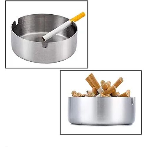 Pack of 2 Round Stainless Steel Cigarette Ashtray Set for Outdoor and Home (Small (8cm)