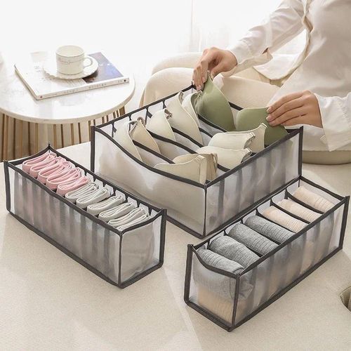 3Pcs Underwear Drawer Organizer Set Foldable Sock Bra Underpants Organizer Drawer Divider, Washable Closet Cabinet Storage Boxes for Clothes, Socks, Ties and Underwear Bras