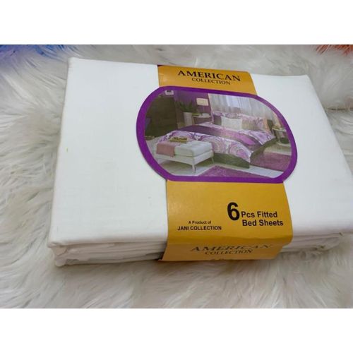 6Pcs Bedsheet Set One Fitted Bedsheet, One Flat Bedsheet & 4 Pillow cases - White