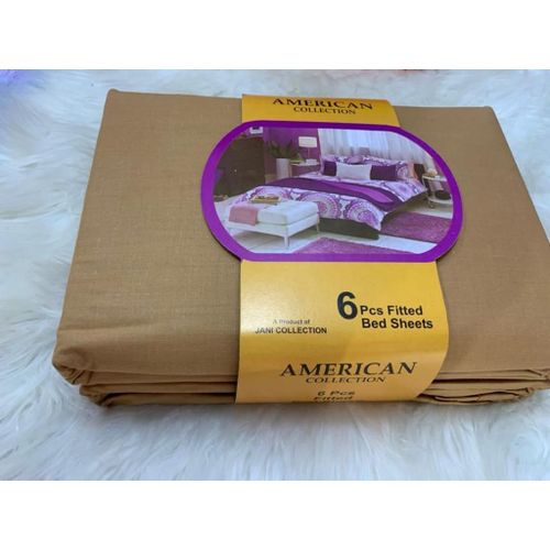 6Pcs Bedsheet Set One Fitted Bedsheet, One Flat Bedsheet & 4 Pillow cases - Brown