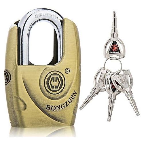 Hardened Shrouded Padlock Hardware High Security Lock for Outdoor Use All Weather Resistant, Zinc Alloy Heavy Duty Lock with 4 Keys-Bronze