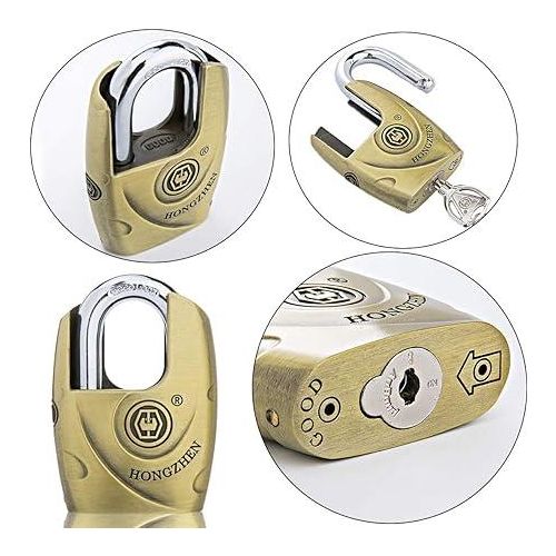 Hardened Shrouded Padlock Hardware High Security Lock for Outdoor Use All Weather Resistant, Zinc Alloy Heavy Duty Lock with 4 Keys-Bronze