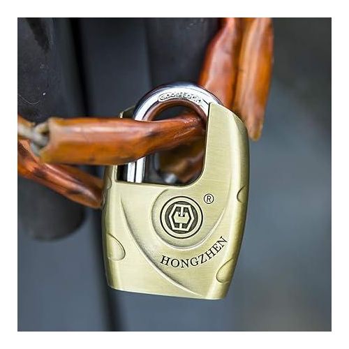 Hardened Shrouded Padlock Hardware High Security Lock for Outdoor Use All Weather Resistant, Zinc Alloy Heavy Duty Lock with 4 Keys-Bronze