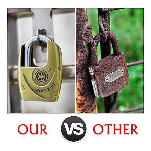 Hardened Shrouded Padlock Hardware High Security Lock for Outdoor Use All Weather Resistant, Zinc Alloy Heavy Duty Lock with 4 Keys-Bronze