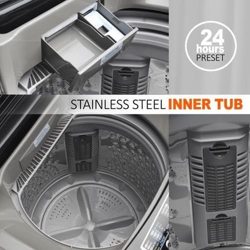Geepas Fully Automatic Top Loader Washing Machine 10kg, Auto-Imbalance, Gentle Fabric Care, Fuzzy Logic, Child Lock, Stainless Steel Drum -