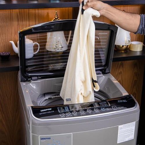 Geepas Fully Automatic Top Loader Washing Machine 10kg, Auto-Imbalance, Gentle Fabric Care, Fuzzy Logic, Child Lock, Stainless Steel Drum -