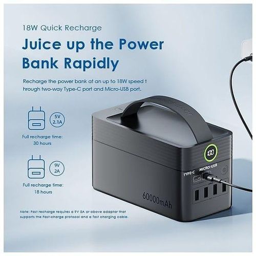 Powerbox 600 - Opb-P600q - Power Bank 60000mah - Black And Portable Power
