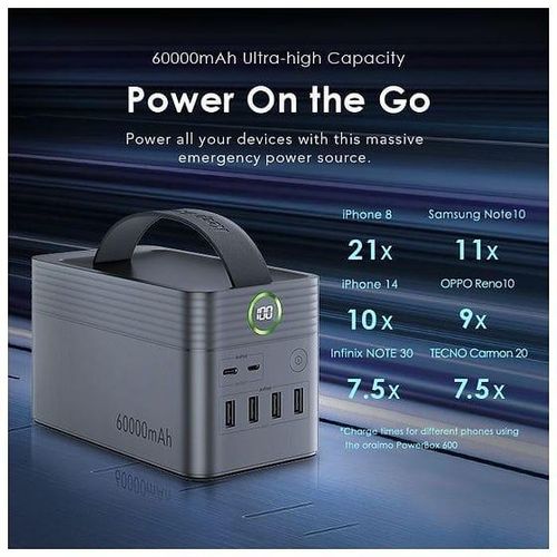 Powerbox 600 - Opb-P600q - Power Bank 60000mah - Black And Portable Power