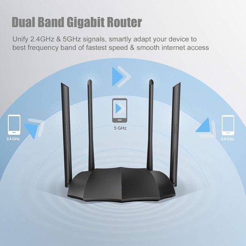 AC1200 Dual Band Gigabit Smart WiFi Router Gaming UHD Streaming , 5Ghz High Speed Wireless Internet Router, MU-MIMO, Beamforming, Long Range Coverage by 4x6dBi Antenna, IPv6, Guest WiFi, AP Mode- Multicolor