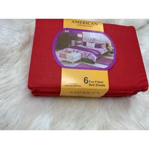 6Pcs Bedsheet Set One Fitted Bedsheet, One Flat Bedsheet & 4 Pillow cases - Red