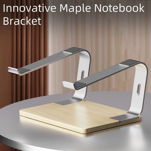 Aluminum Laptop Desktop Stand Support Computer Riser, Ergonomic Laptops Elevator for Desk Metal Bamboo Holder Compatible with 10 to 15.6 Inches Notebook Macbook Pro, iPad Air, Mac, Dell, HP, Xiaomi, computer, tablet, table accessories - Multicolor