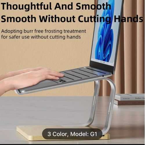 Aluminum Laptop Desktop Stand Support Computer Riser, Ergonomic Laptops Elevator for Desk Metal Bamboo Holder Compatible with 10 to 15.6 Inches Notebook Macbook Pro, iPad Air, Mac, Dell, HP, Xiaomi, computer, tablet, table accessories - Multicolor