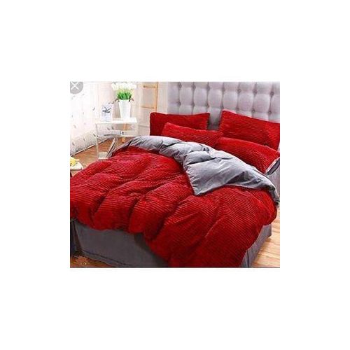 4PC Coral Velvet Duvet Set(Red)-1 Bedsheet,2 Pillowcases And 1 Duvet (5*6)