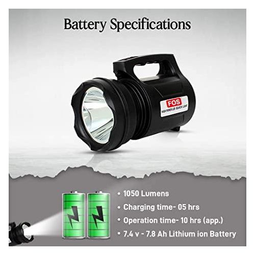LED Search Light 10W with Lithium Battery Dual Charging 220V AC & 12V DC Solar - Rechargeable Handheld Torch