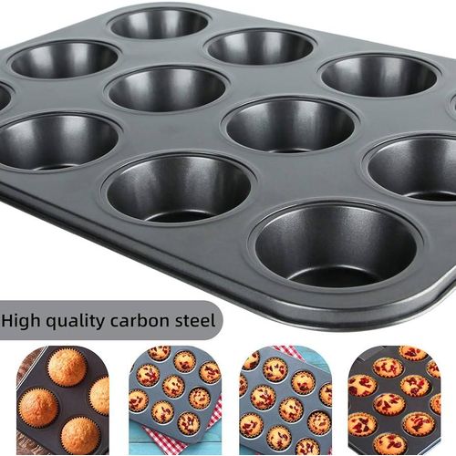 Muffin Pan, 12 Cupcake Pan, 2 Sets of Nonstick Brownie Bakeware Muffin Tin, Cupcake Tray-Color Black