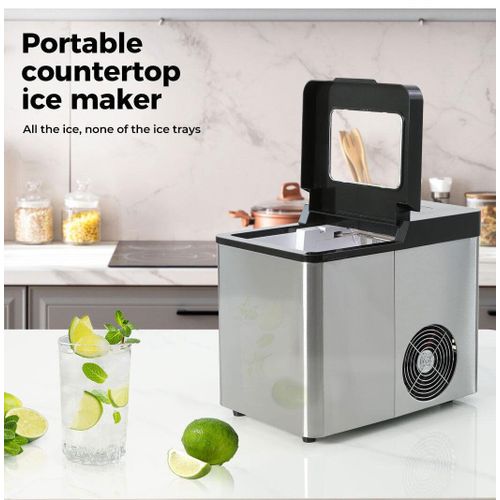 Digiwave Countertop Self Cleaning, Portable Ice Cube Maker, 12-15kgs Freestanding Machine, Low Noise Easy to Use - Perfect for Parties Mixed Drinks -Silver