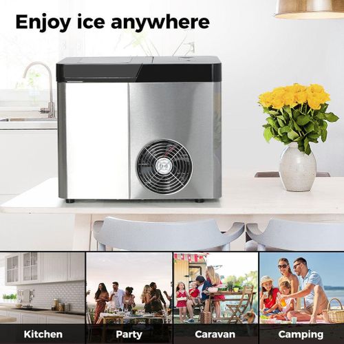 Digiwave Countertop Self Cleaning, Portable Ice Cube Maker, 12-15kgs Freestanding Machine, Low Noise Easy to Use - Perfect for Parties Mixed Drinks -Silver