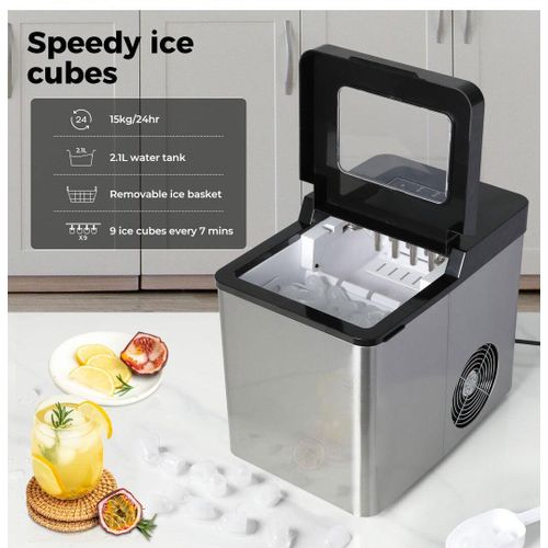 Digiwave Countertop Self Cleaning, Portable Ice Cube Maker, 12-15kgs Freestanding Machine, Low Noise Easy to Use - Perfect for Parties Mixed Drinks -Silver