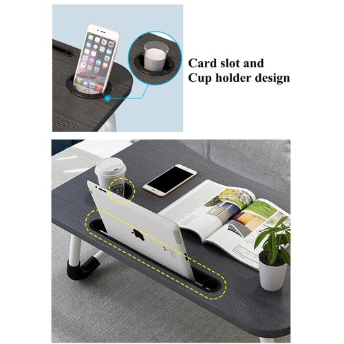 Foldable Computer Laptop Stand Bed Table Lap Desk Stand,Serving Tray Dining Table with Slot, Notebook Stand Holder, Bed Tray Laptop Desk With Cup Holder For Eating Breakfast,Working,Watching Movie on Bed/Couch/Sofa/Floor