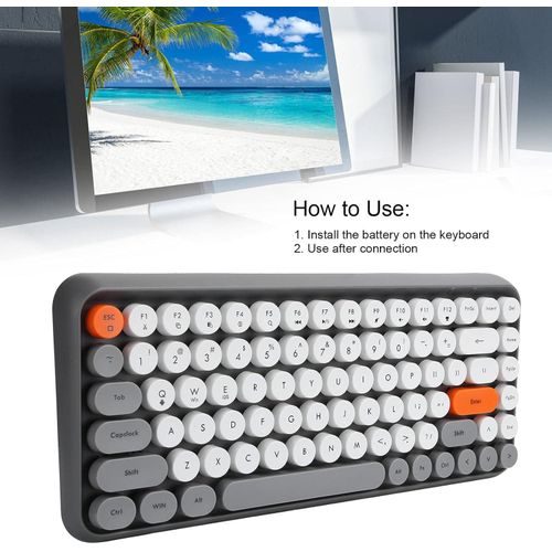Keyboard, Ergonomic Bluetooth Keyboard, Portable Computer Keyboard, 84 Keys Retro Round Keycap Gaming Keyboard, Mini Keyboard with Multicolor Keys for Gaming Office - Gray