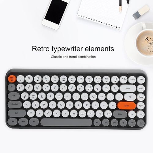 Keyboard, Ergonomic Bluetooth Keyboard, Portable Computer Keyboard, 84 Keys Retro Round Keycap Gaming Keyboard, Mini Keyboard with Multicolor Keys for Gaming Office - Gray