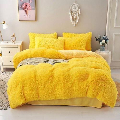Shaggy Duvet Cover Set Yellow