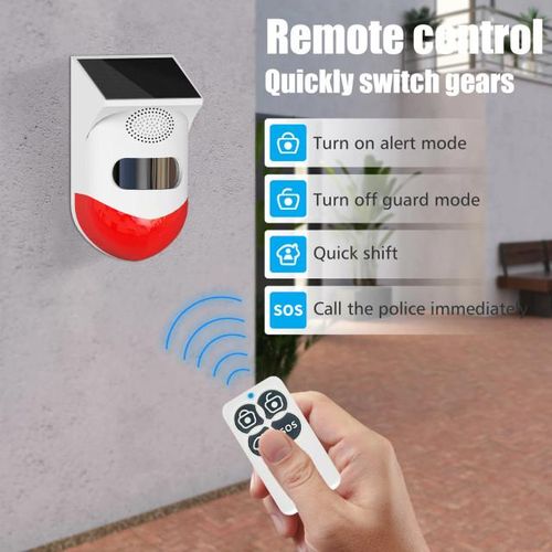Outdoor Solar Light & Siren mini Alarm system Wireless Remote Controlled Mini Alarm With IR Infrared Motion R Detector & 105dB Loud For Home Security Anti-Theft