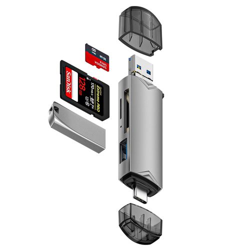 SD Card Reader USB C 6 in 1 OTG Memory Adapter Connector USB 3.0 USB C Micro USB Supports SD/MicroSD/SDXC/SDHC/MMC/RS-MMC/UHS-I Compatible with MacBook iPad Pro, Android Phone, PC, Laptop etc