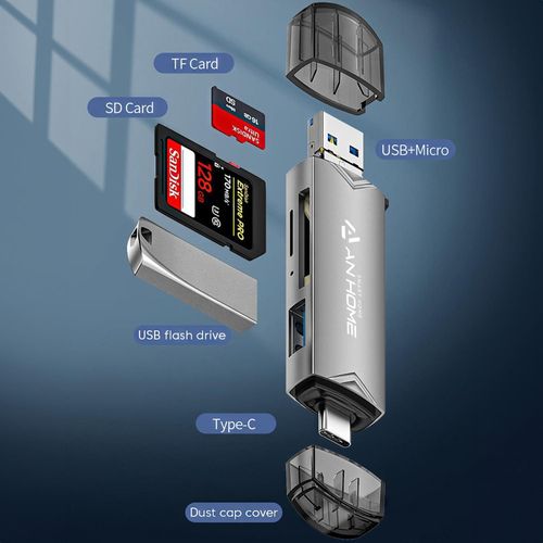 SD Card Reader USB C 6 in 1 OTG Memory Adapter Connector USB 3.0 USB C Micro USB Supports SD/MicroSD/SDXC/SDHC/MMC/RS-MMC/UHS-I Compatible with MacBook iPad Pro, Android Phone, PC, Laptop etc