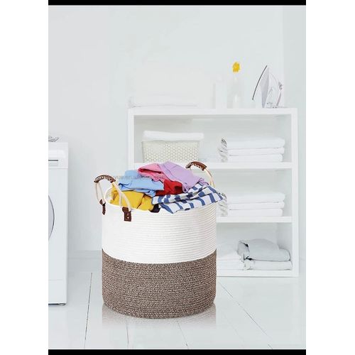 Cotton Rope Woven multipurpose Storage basket- White &grey