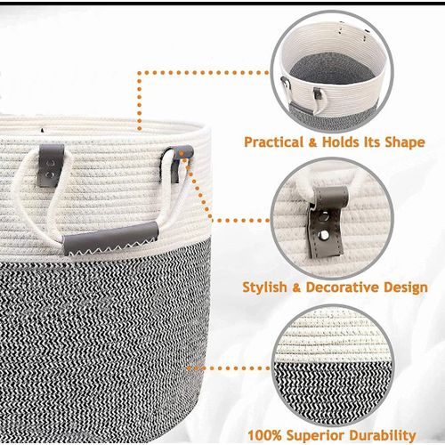 Cotton Rope Woven multipurpose Storage basket- White &grey