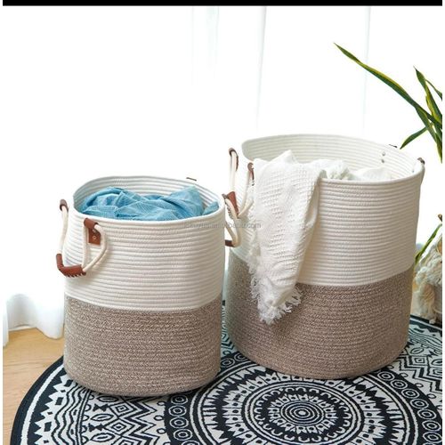 Cotton Rope Woven multipurpose Storage basket- White &grey