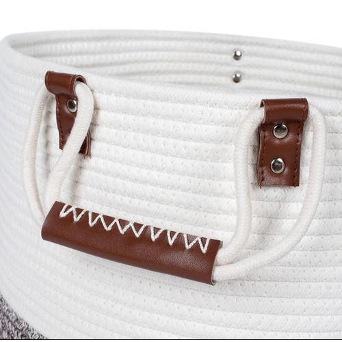 Cotton Rope Woven multipurpose Storage basket- White &grey