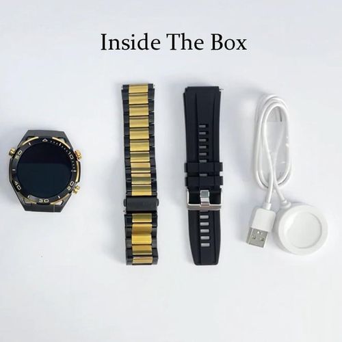 RW42 Round Shape Large Screen AMOLED Display Smart Watch With 2 Pair Straps and Wireless Charger For Men's and Boys -Multicolor